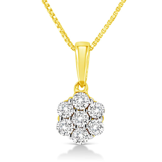 14K Yellow Gold 1/4 Cttw Prong Set Round-Cut Diamond 7 Stone Floral
