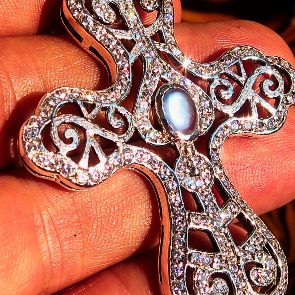 Moonstone Cross pendant, Sterling Silver Pendant, Cross pendant,